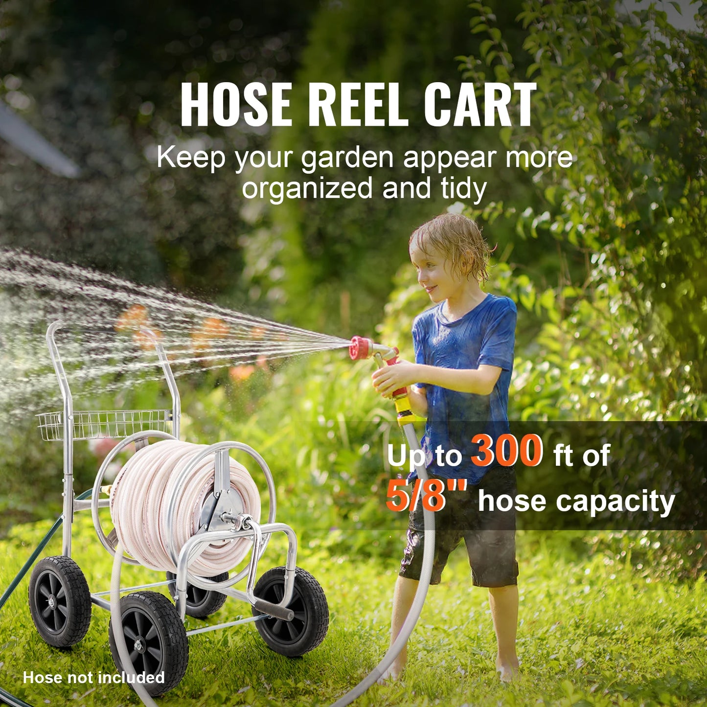 SucceBuy Hose Reel Cart for 300 Feet of 5/8 Inch Garden Water Hose Mobile Tool with 4 Wheels Powder Coated Steel