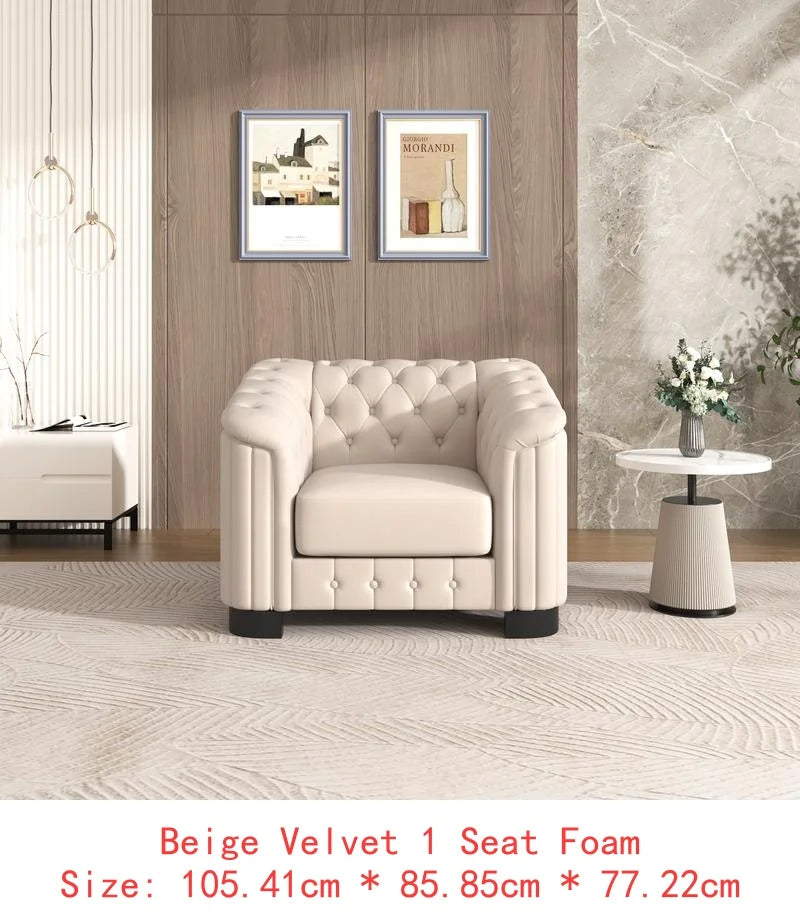 CN Sichuan VelvetUpholsteredSofaSetWithRubberWoodLegs PremiumGrade LuxuriousCraftsmanship EngineeredForDurability