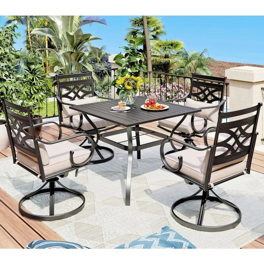 Guangbai Patio Dining Set 4 Swivel Chairs And Square Table