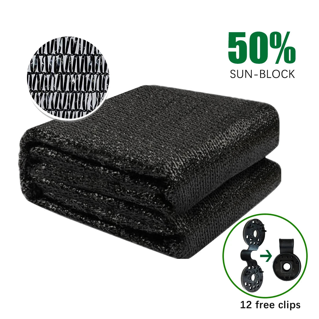 6.5 Ft x 20 Ft 50 Percent Sunblock Shade Cloth Cover with Clips for Plants in Black