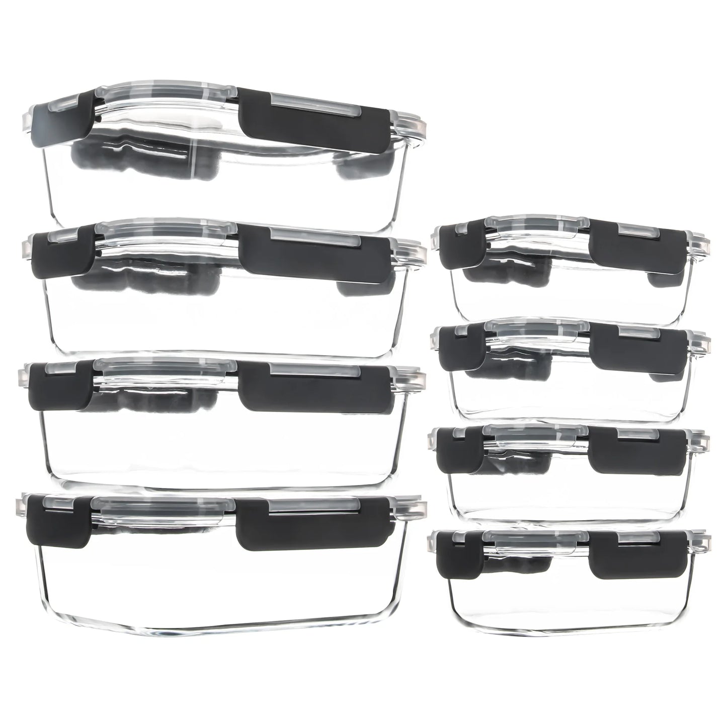 8 Piece Glass Food Storage Containers Set BPA Free Leakproof Microwave and Oven Safe Borosilicate Glass Lock Lid