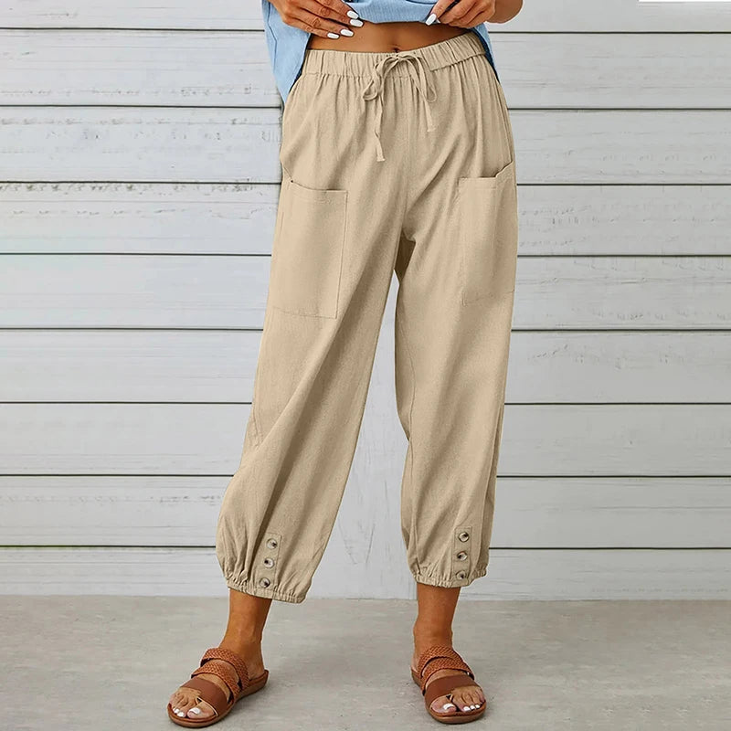 Women’s Loose Fit Cotton Linen Wide Leg Trousers for Comfort