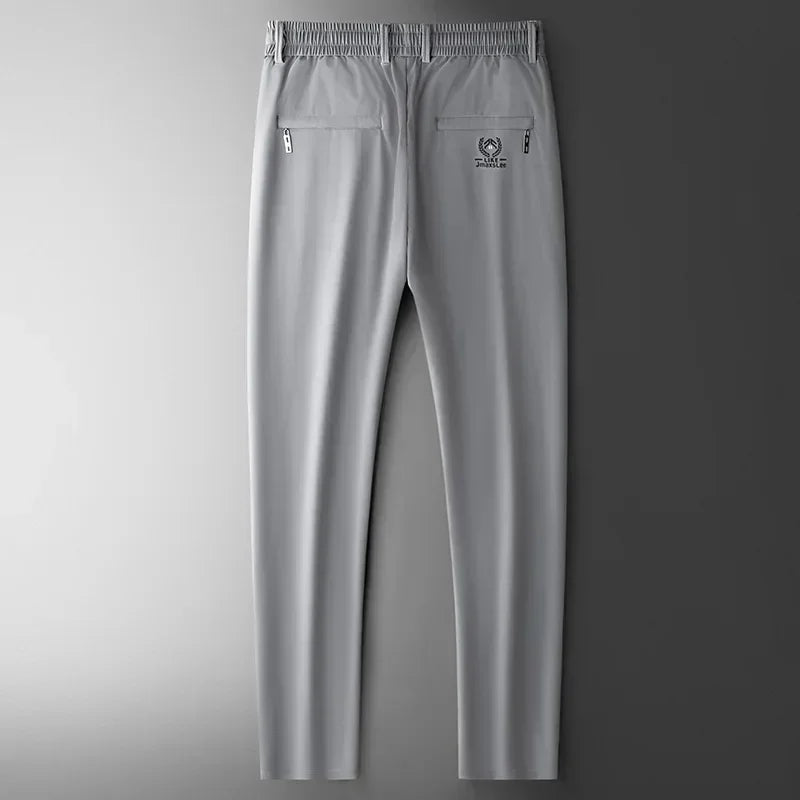 Men's Casual Ice Silk Fabric Stretch Trousers for All Seasons