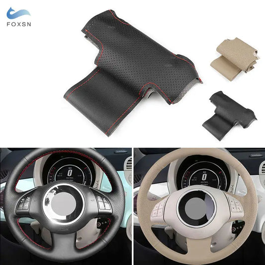 Hand-Stitch Microfiber Leather Steering Wheel Cover for Fiat 500 Models 2007-2015