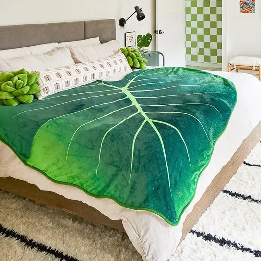 Super Soft Giant Leaf Blanket Gloriosum Plant Design Cozy Home Decor Throw for Bed and Sofa