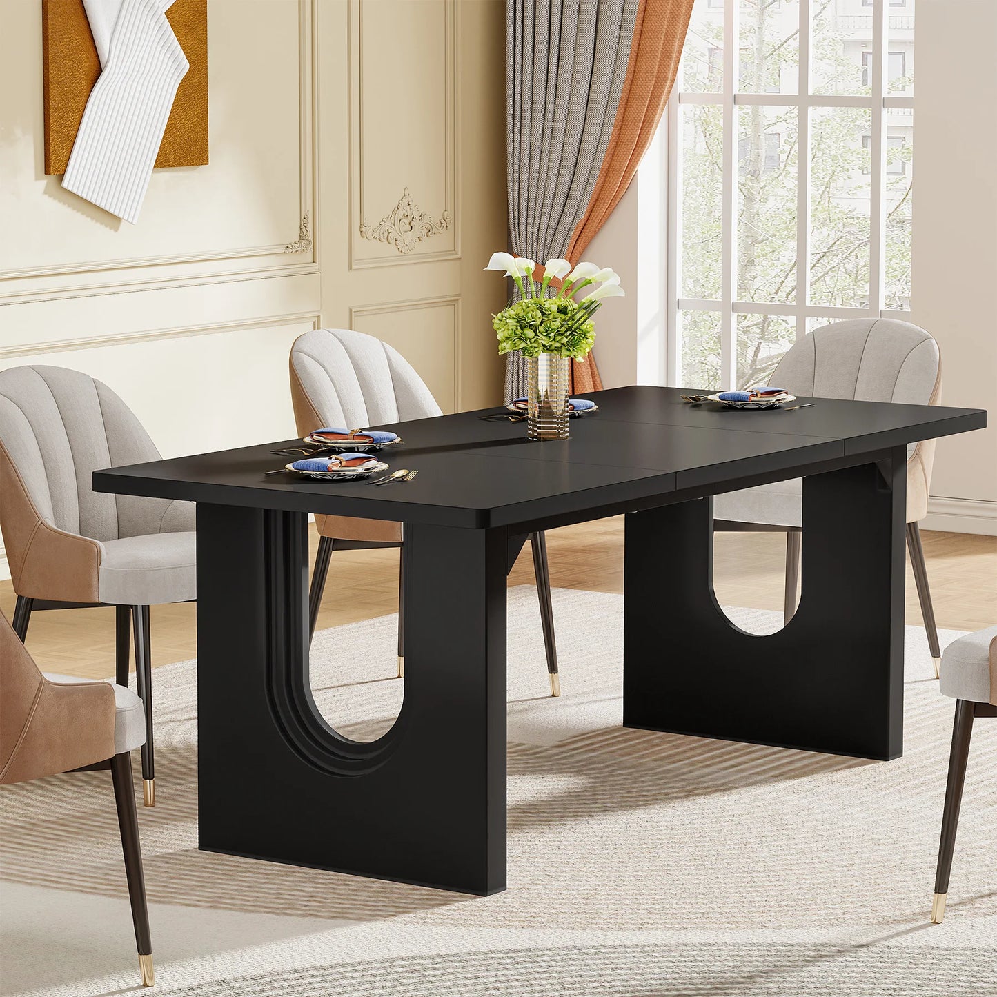 Tribesigns Modern Dining Table With Wood Pedestal Base