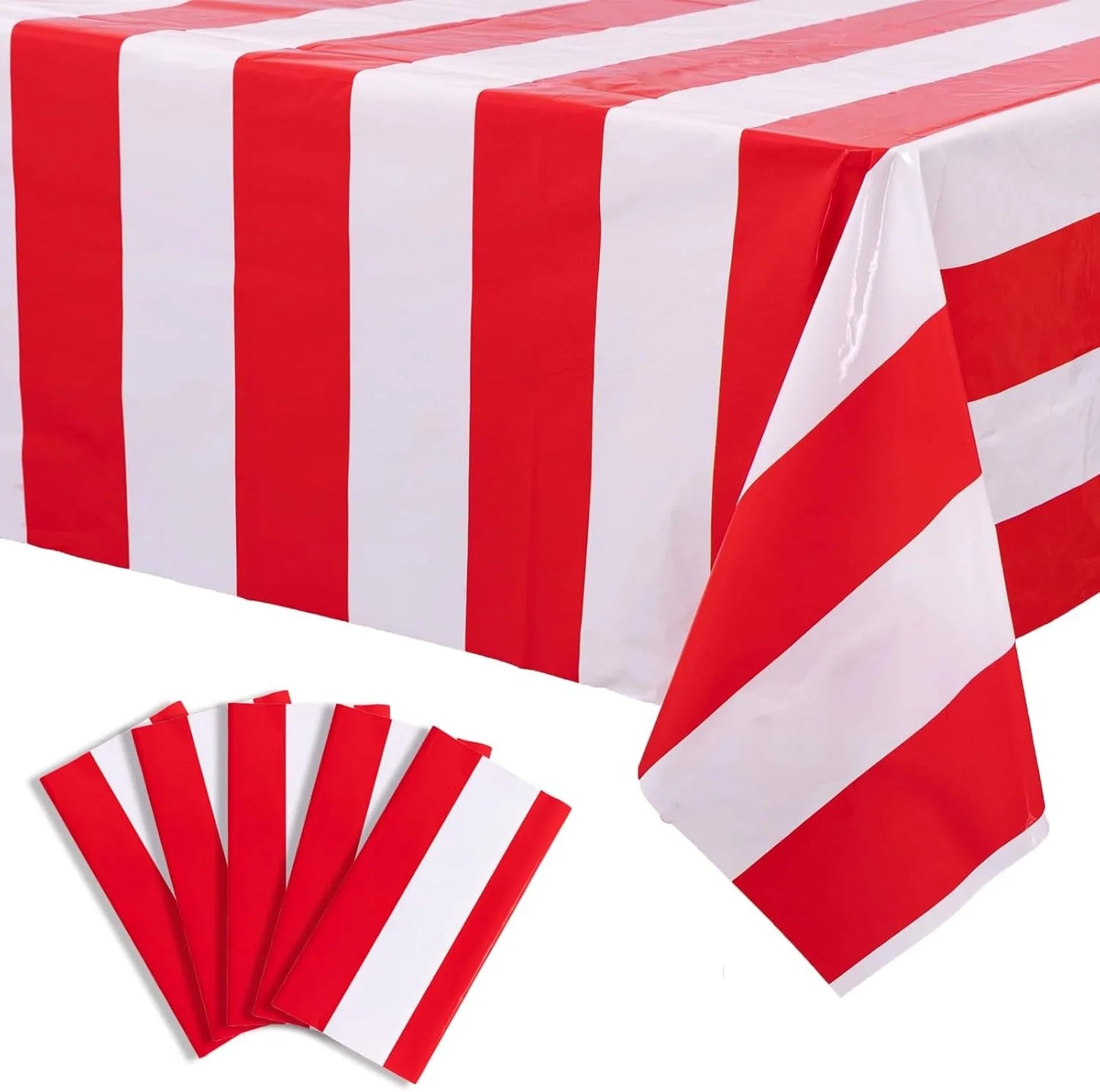 Waterproof Red and White Striped Tablecloth for Parties