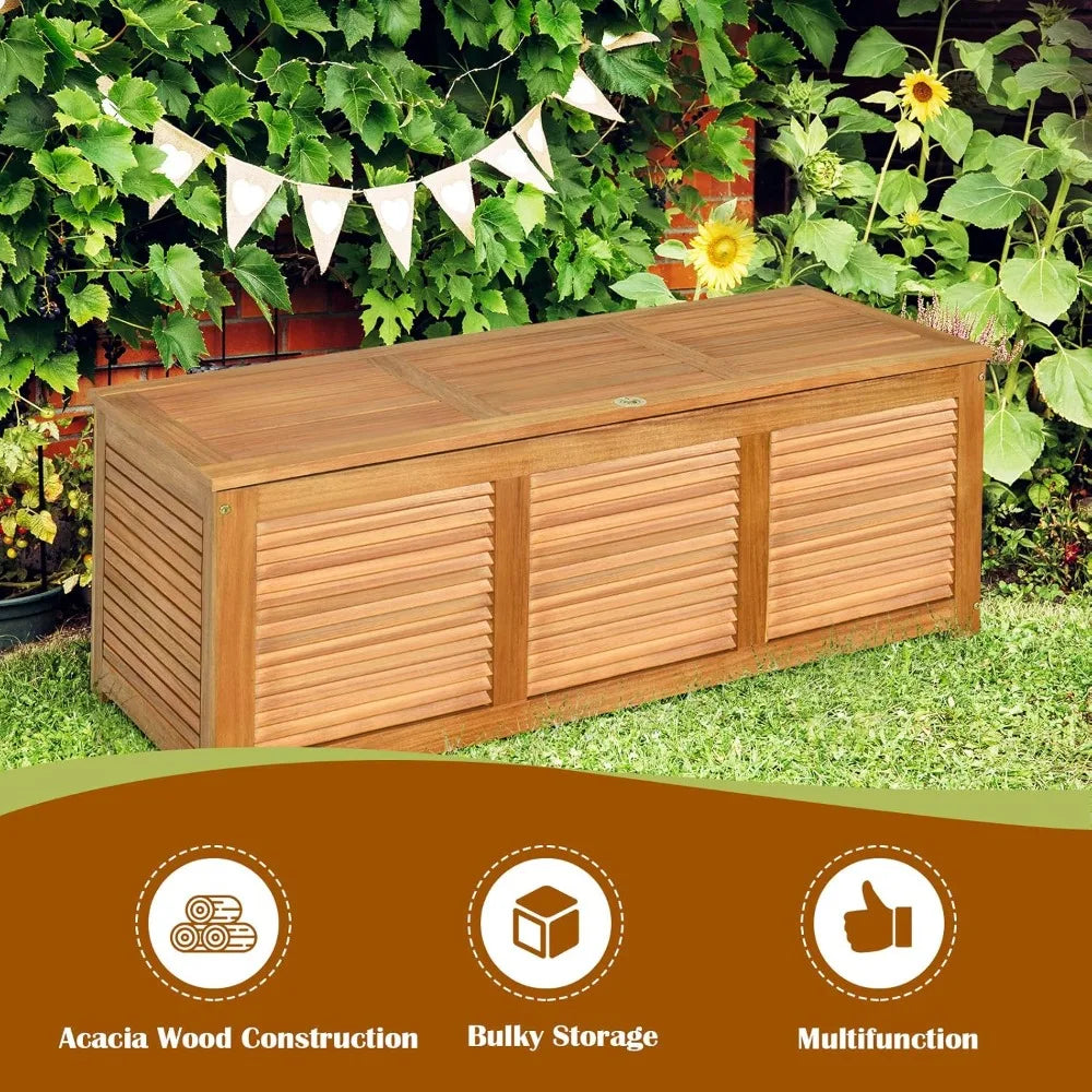 Acacia Wood Deck Box for Outdoor Storage and Organization