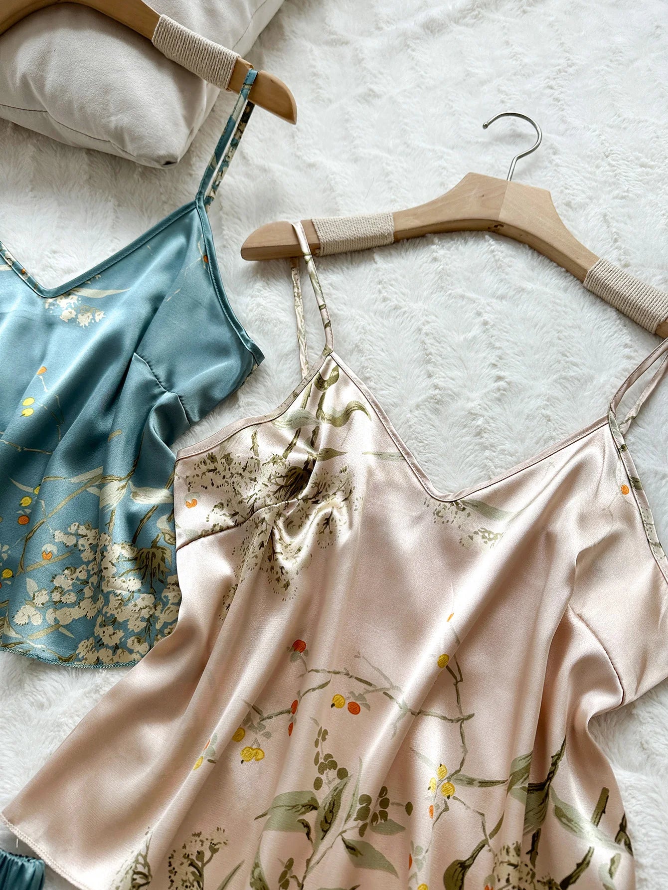 ZhejiangChoice Cherry Print Satin Pajama Set V Neck Halter