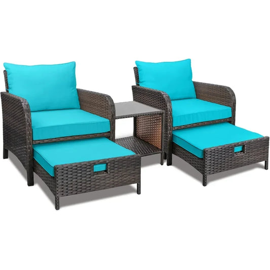 General 5 Piece Patio Conversation Set PE Wicker Furniture