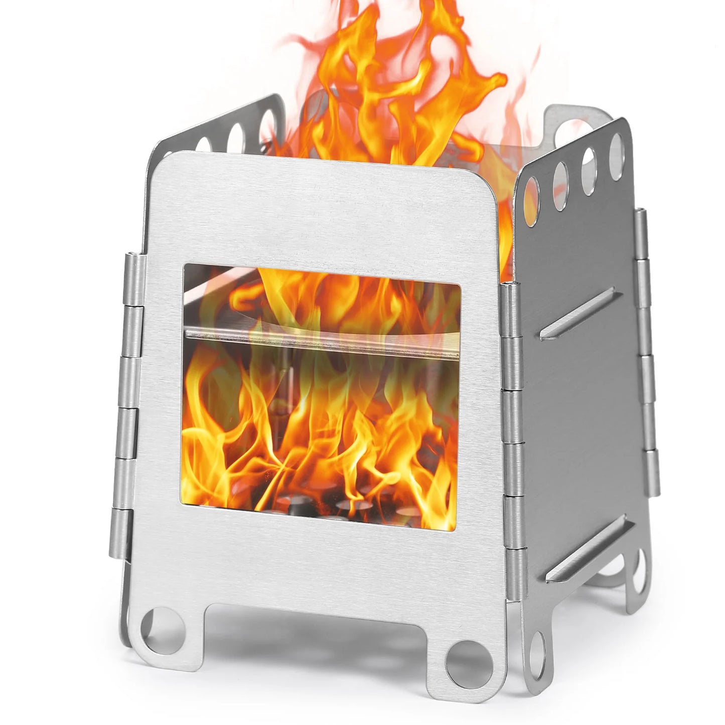 Portable Stainless Steel Folding Wood Stove for Outdoor Cooking