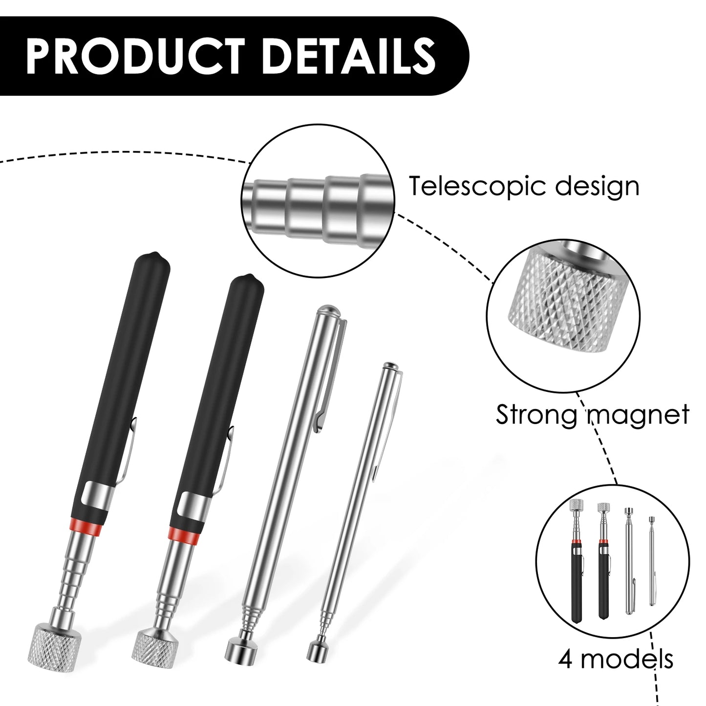 TooriseDIY Telescoping Magnetic Pickup Tool 4 Pack