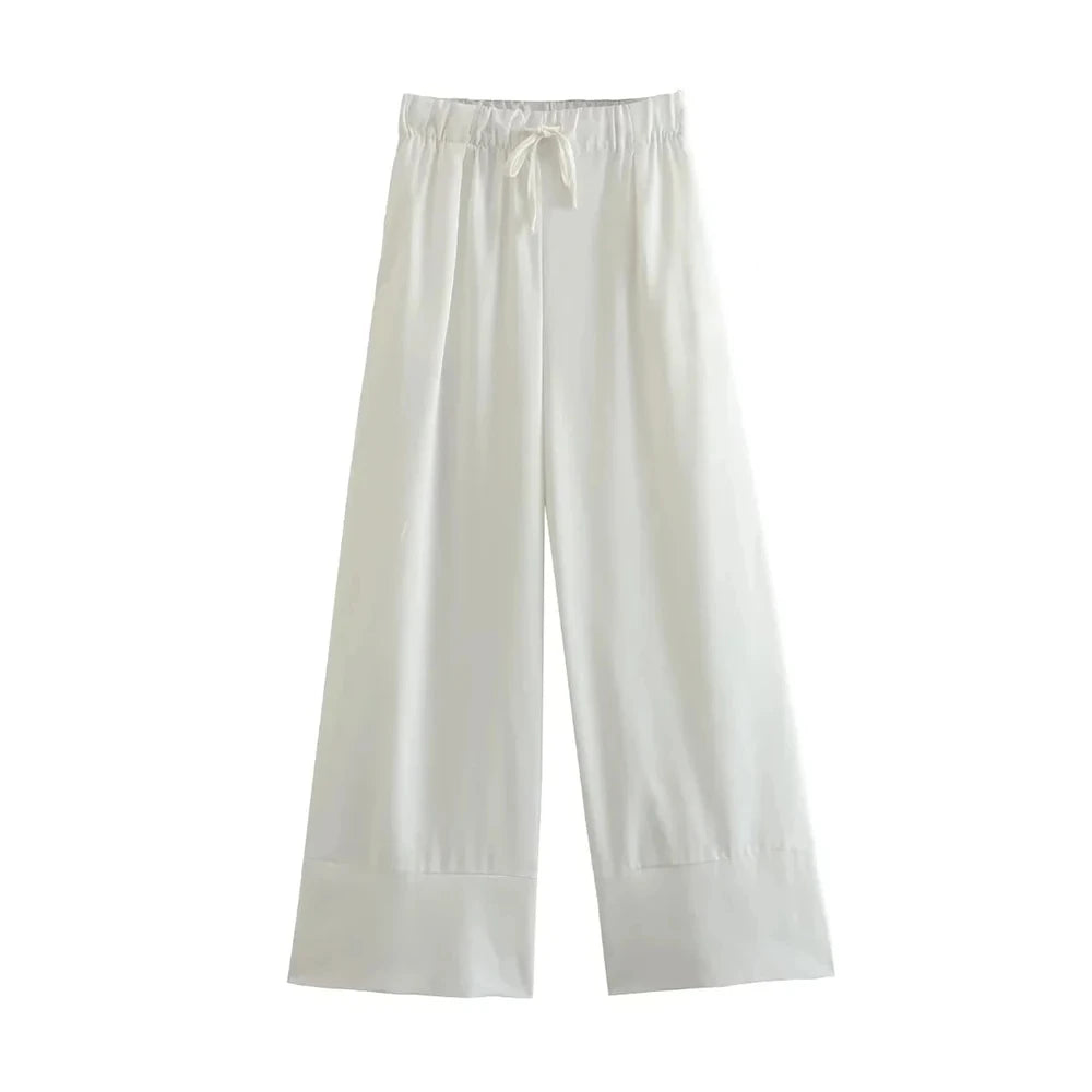 TRZA Women Vintage Wide Leg Linen Pants with Side Pockets