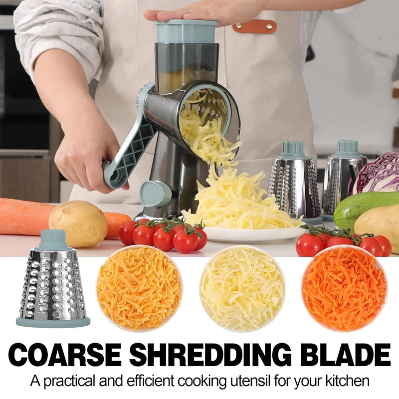 Versatile 3 In 1 Rotary Cheese Grater And Vegetable Slicer