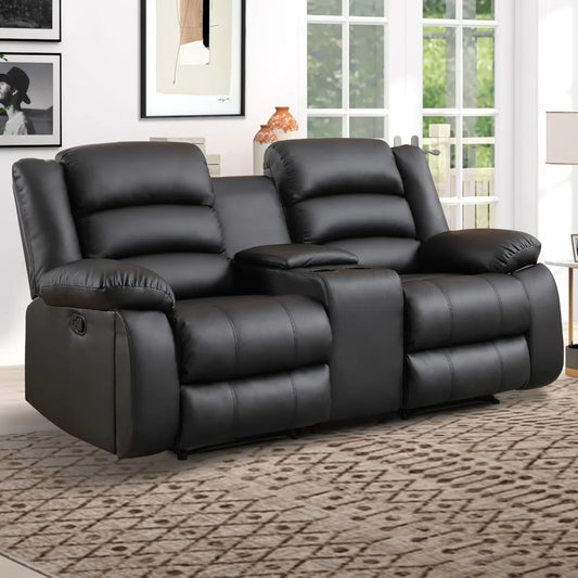 Faux Leather Manual Loveseat Recliner With Hidden Cup Holders