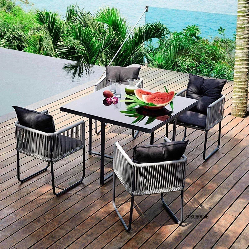 Outdoor PE Rattan Table and Chair Set Garden Furniture for Balcony Courtyard and Villa