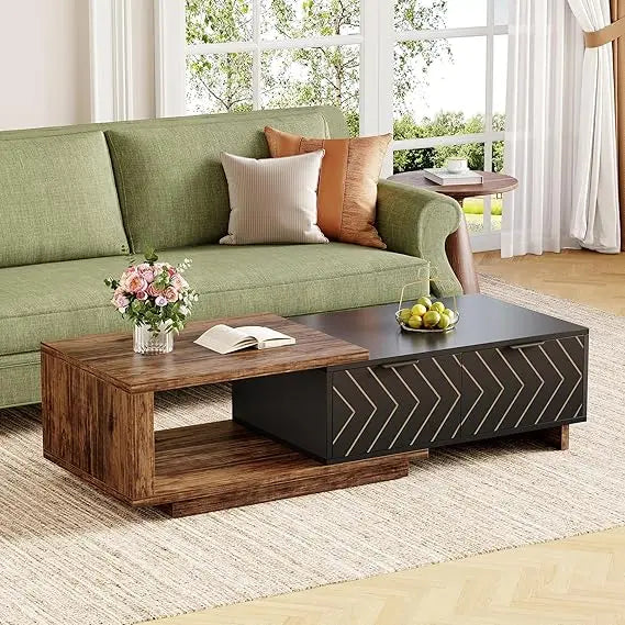 Expandable Premium ExtraDurable Solid Wood Coffee Table WithDualDrawersAndStorage