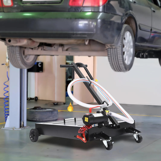 12V 155W 15 Gallon Electric Oil Drain Pan Set with Pump and Hose Foldable Handle Oil Drain Cart