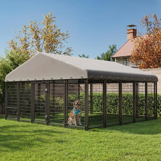 Heavy Duty 10X10FT Outdoor Dog Kennel with Roof and Double Lock Secure Cage for Pets