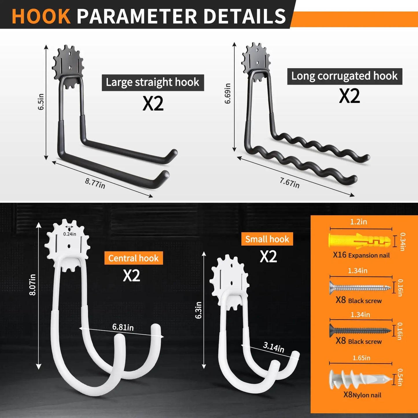 Heavy Duty Garage Hooks Set for Efficient Wall Storage