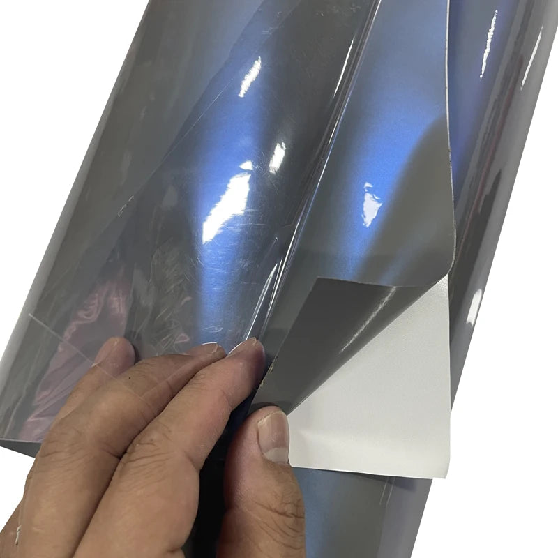 Premium Gloss Candy Metallic Color Shift Grey Blue Vinyl Wrap Film Roll Self Adhesive Chameleon Decal Car Wrapping