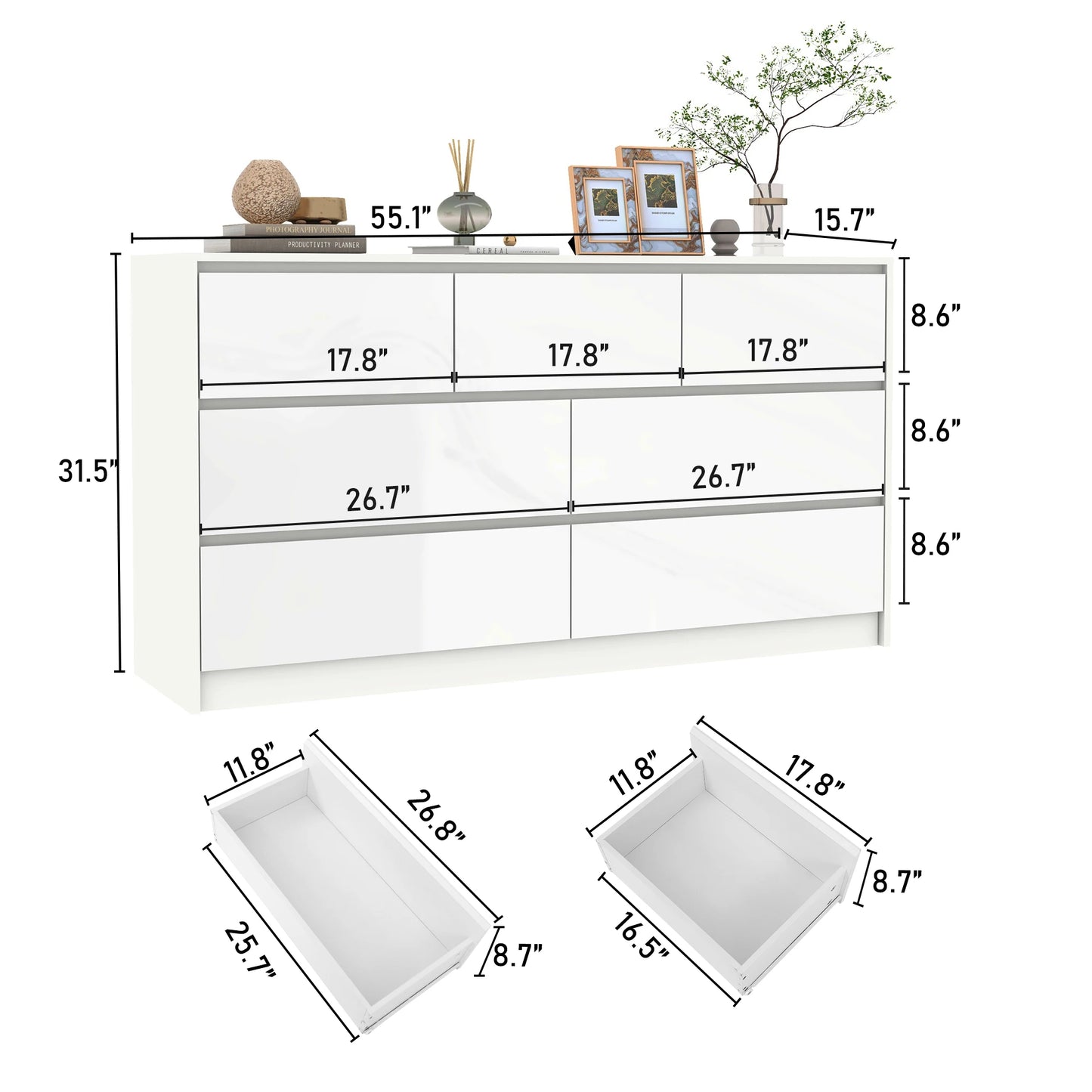 QiaoShiRen 7 Drawer Dresser Modern Wooden Chest Of Drawers