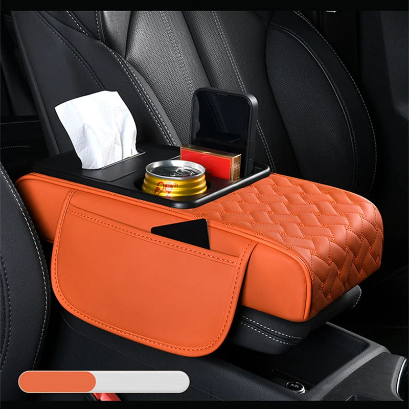 Multifunctional Leather Car Armrest Storage Box Cushion Pad