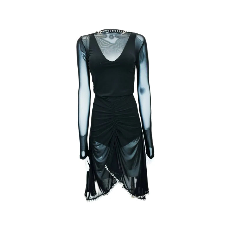 Latin Dance Dress Mesh Long Sleeves Backless for Performance