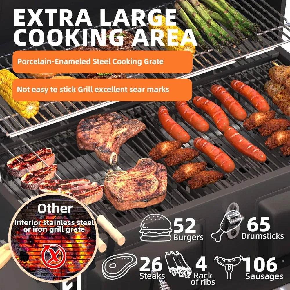 Fuel Charcoal Grill Oversized Thermometer And Lifting Trays