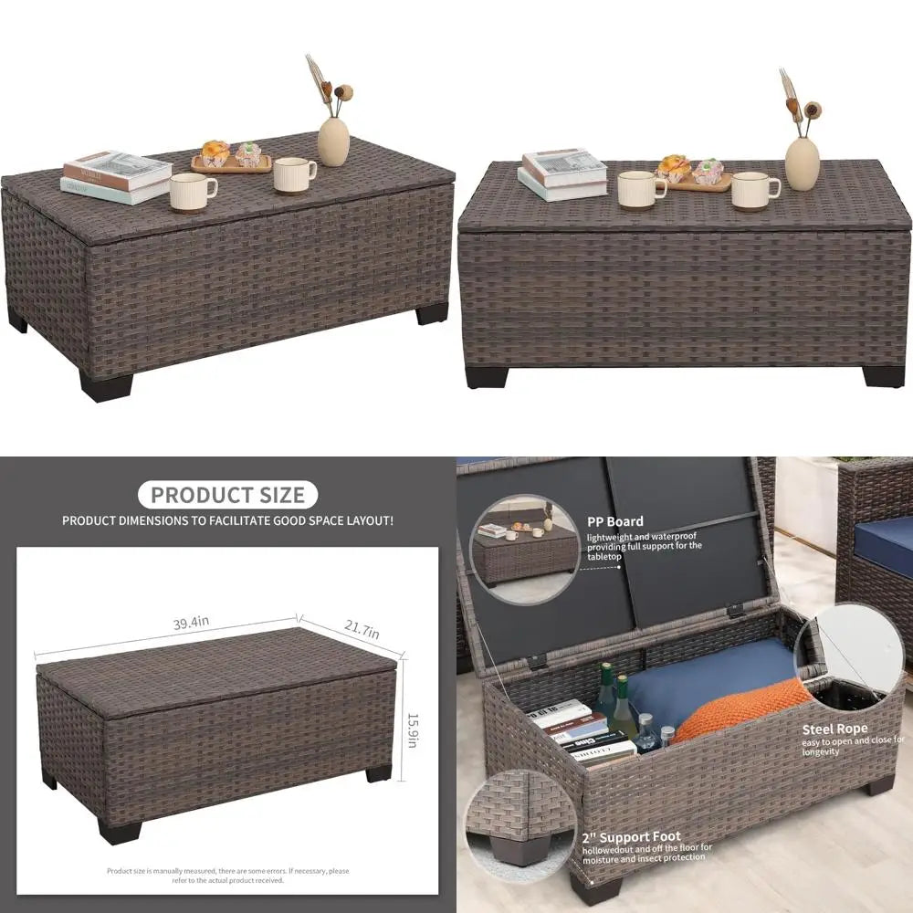 Outdoor Patio Storage Coffee Table With Wicker Design