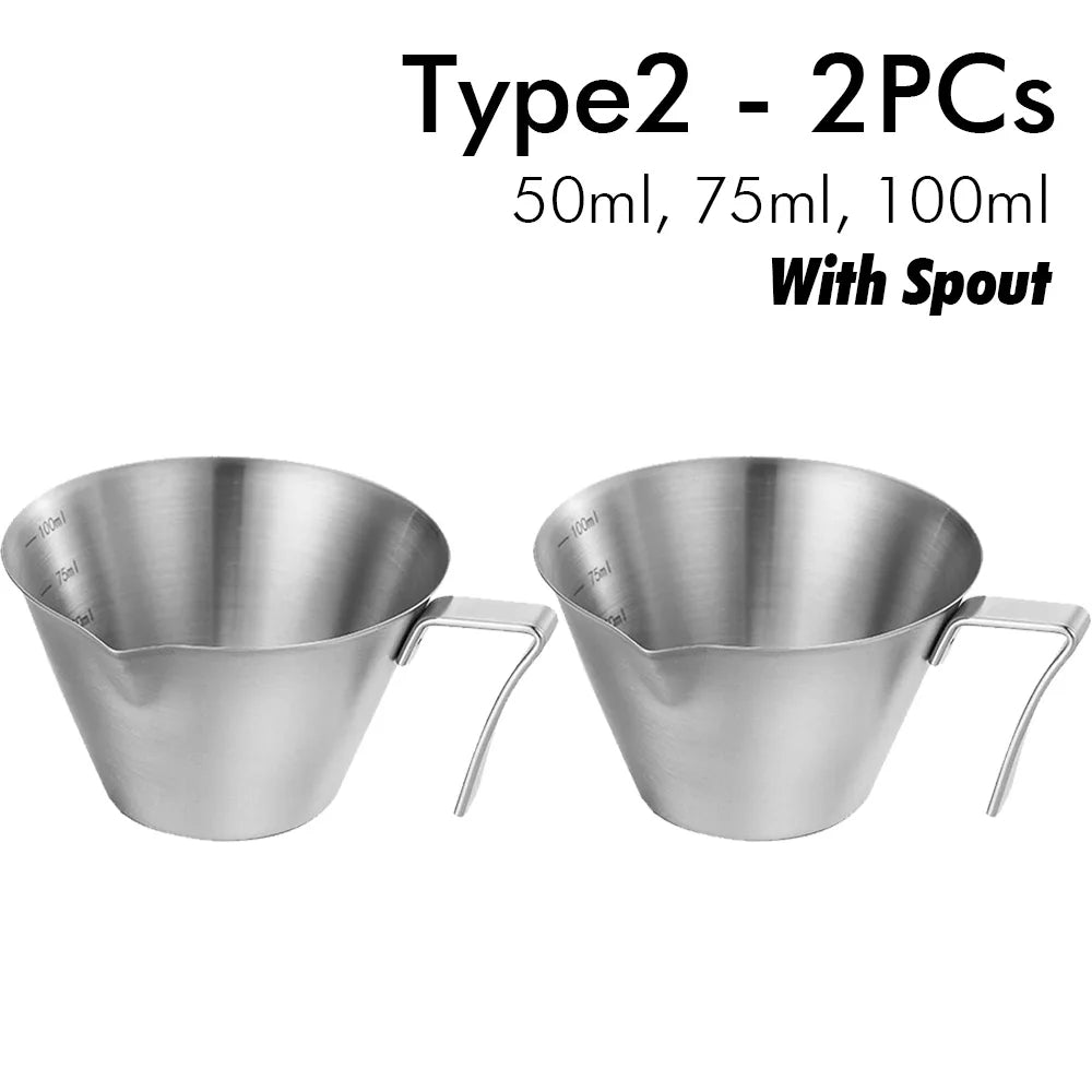 Stainless Steel Espresso Measuring Cup with Handle and Spout