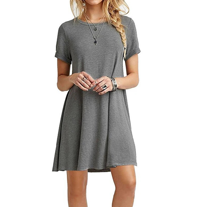 Women Casual Vintage O Neck T Shirt Dress for Everyday Wear