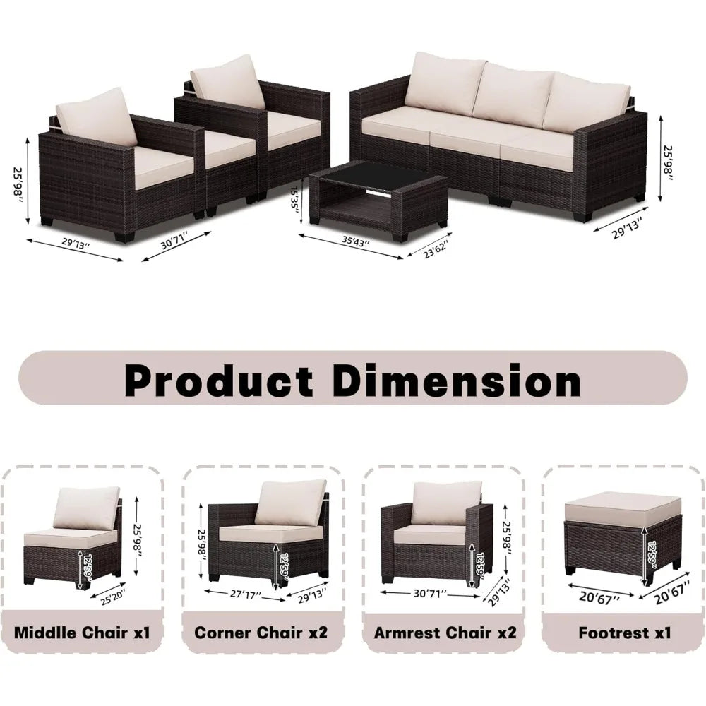 Patio Furniture Set 7 Pieces Conversation Set Wicker Outdoor Sectional Sofa Ergonomic Armrests Couch with Cushion