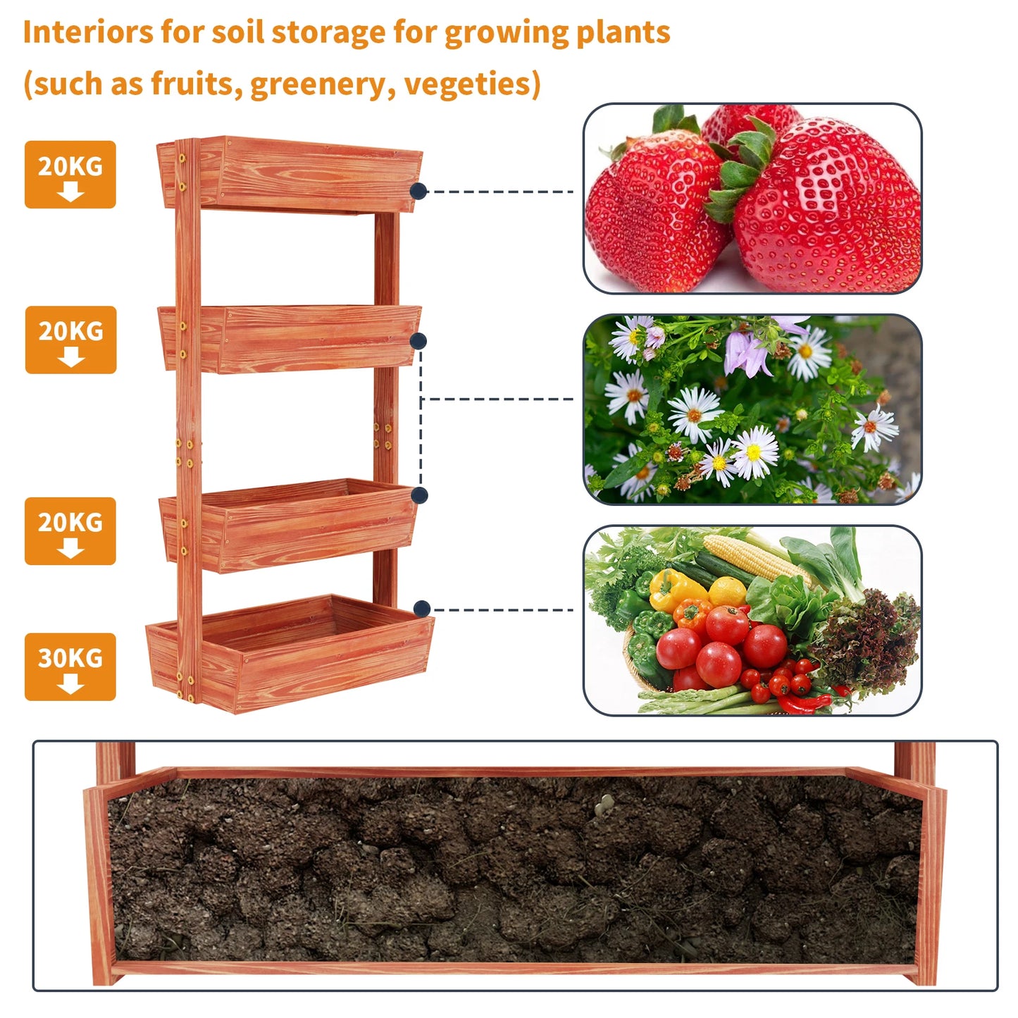 Finishing 4 Tier Vertical Garden Bed Wooden Planter Stand