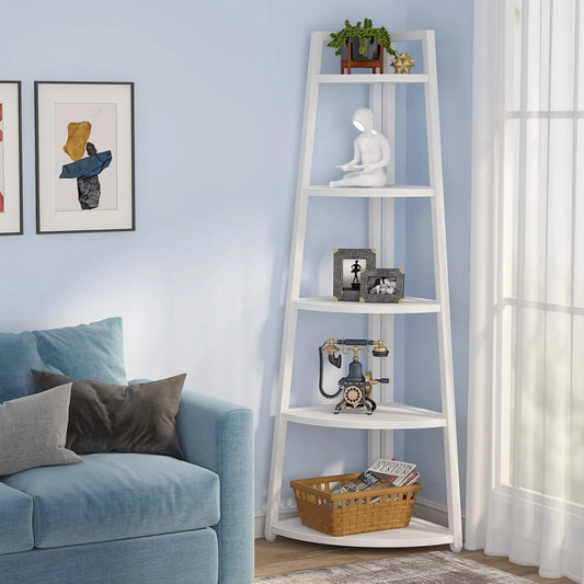 LITTLE TREE 5 Tier Corner Bookshelf And Bookcase Living Room