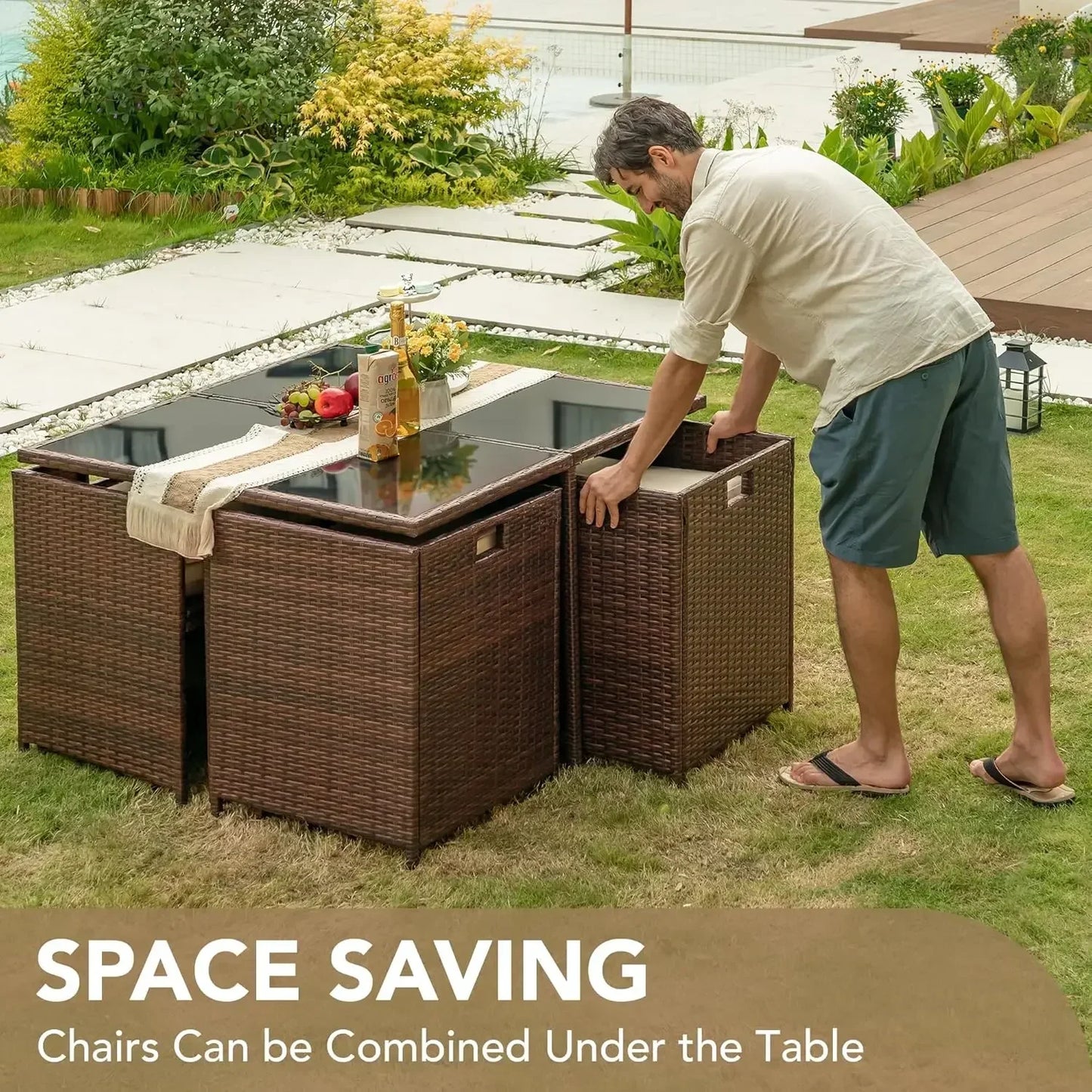 XMSJ 9 Pieces Patio Dining Sets Outdoor Cushioned Seating