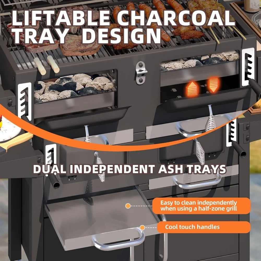 Fuel Charcoal Grill Oversized Thermometer And Lifting Trays