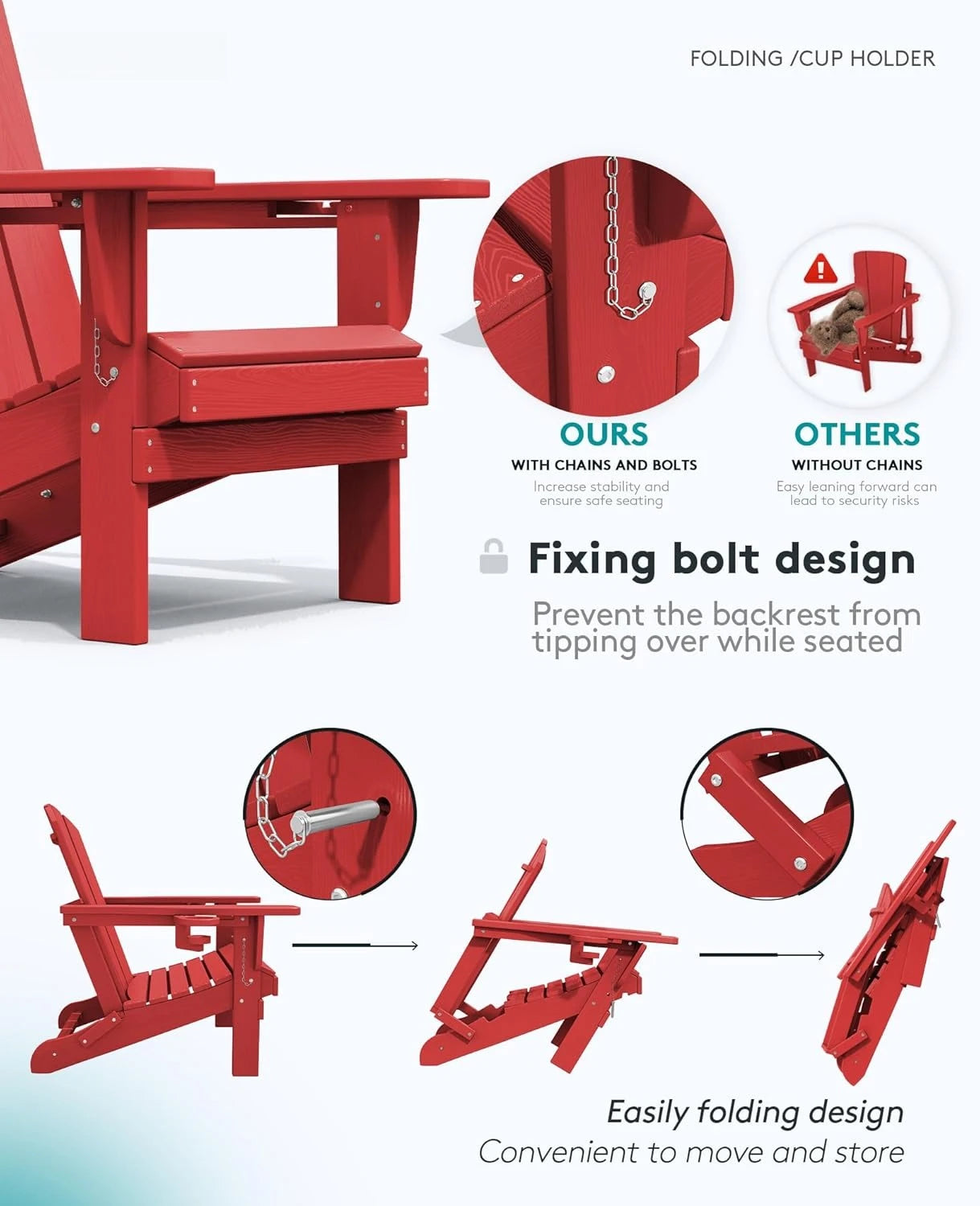 XMSJ Adirondack Chairs With Cup Holders HDPE Outdoor