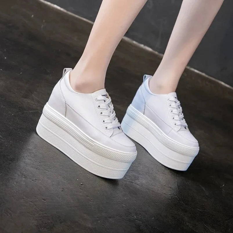 MVVJKE Genuine Leather Platform Sneakers For Women