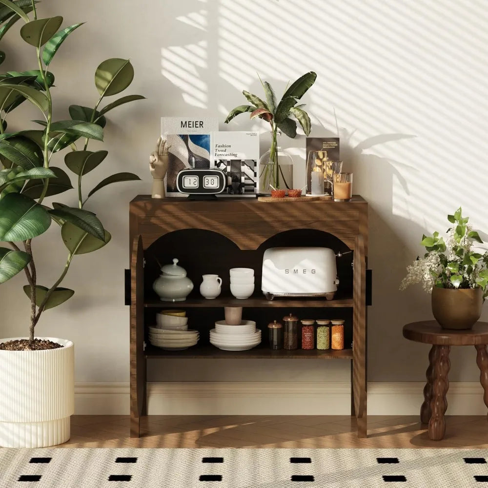 General Use Fluted Sideboard Cabinet With Adjustable Shelves