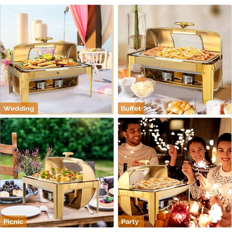 Roll Top Chafing Dish Buffet Set Stainless Steel NSF Pack