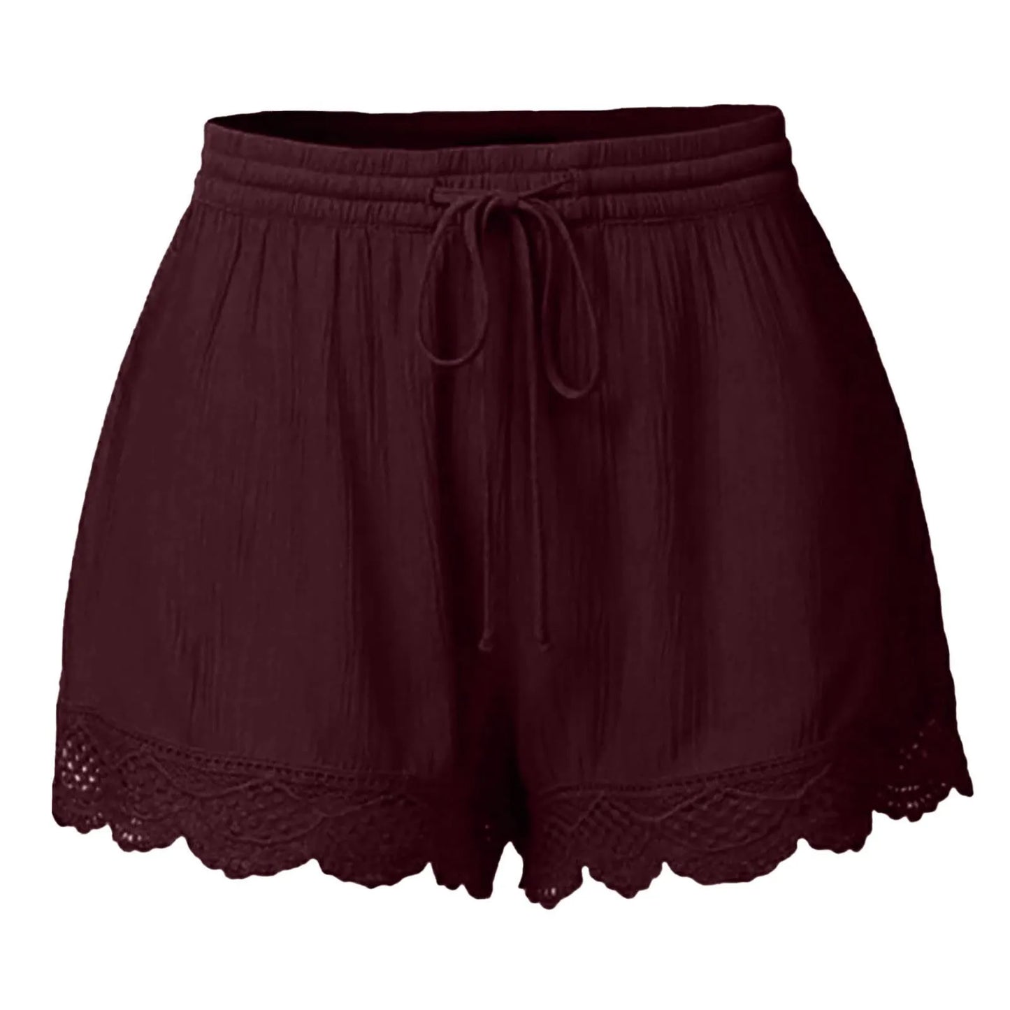Ruffle Hem Casual Shorts for Women with Drawstring Closure