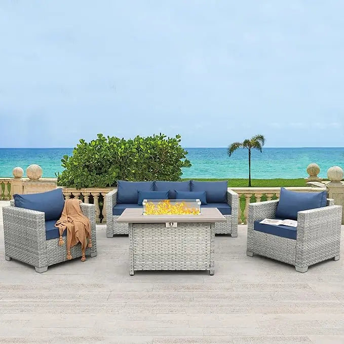 HUANZHUANG Outdoor PE Rattan Wicker Patio Furniture Set 4 Piece Conversation Sofa Chairs