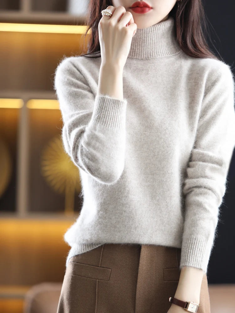 LHZSYY Mink Cashmere Turtleneck Sweater for Women Warm