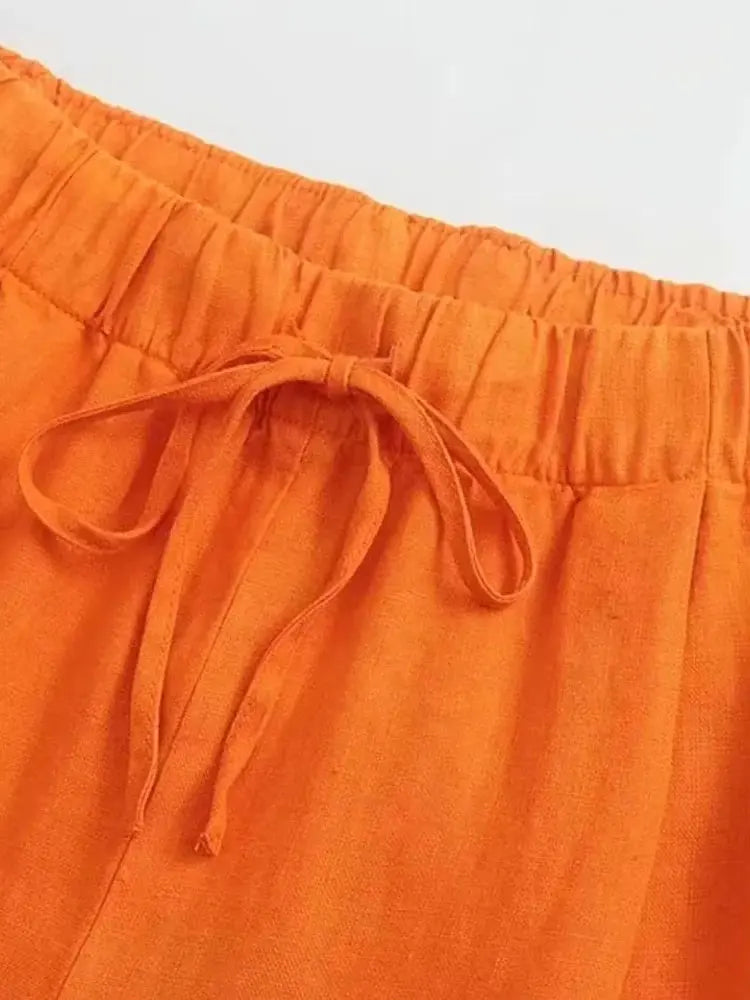 TRZA Women Vintage Wide Leg Linen Pants with Side Pockets