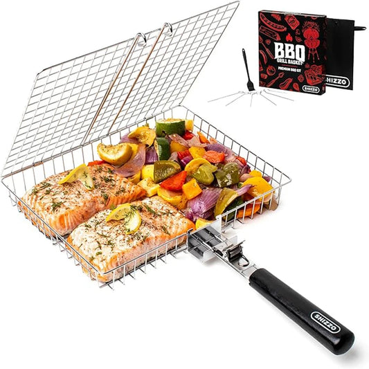 Folding Portable Stainless Steel BBQ Grill Basket for Cooking