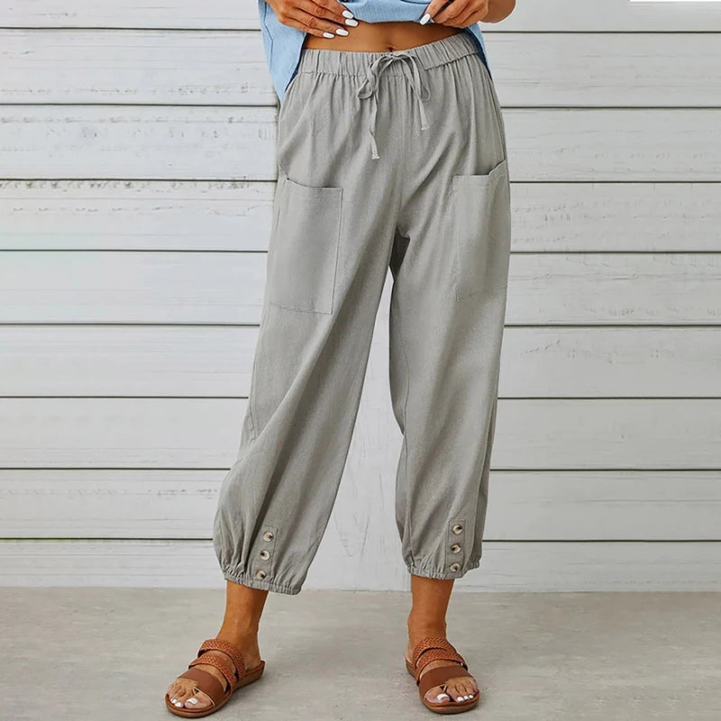 Women’s Loose Fit Cotton Linen Wide Leg Trousers for Comfort