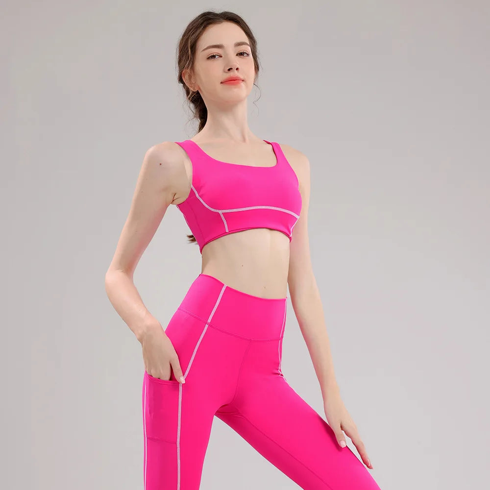 Guangdong Women Fitness Two Piece Sports Set Waist Cinching
