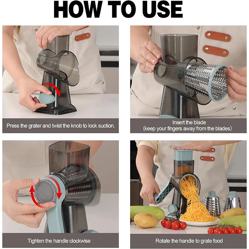 Versatile 3 In 1 Rotary Cheese Grater And Vegetable Slicer