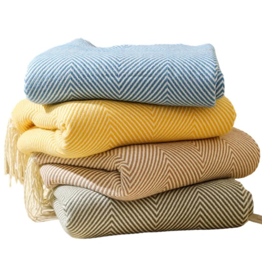 Nordic Stripes Throw Blanket Sofa Cover Bed End Towel Bedroom Decoration Leisure Soft Shawl Warm Boho Decor Bedspread